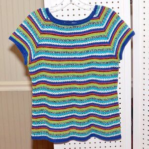 Vintage Beldoch Popper Medium Retro Rainbow Stripe Crochet Sweater Tee Top